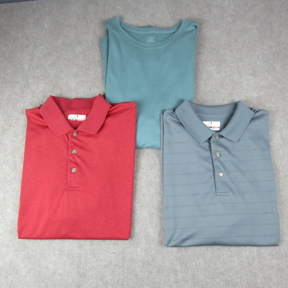Grand Slam Polo Shirt Mens XL Lot of 3 Gray Red Green Short Sleeve crewneck